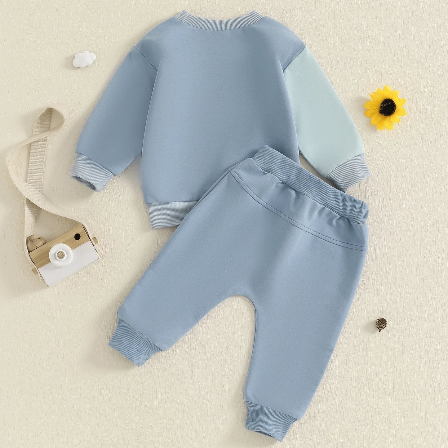 Infant Baby Boy Sweatshirt Pants Set 2pcs Clothing Suit Casual Toddler Long Sleeve Contrast Color Ribbed Cotton Outerwear