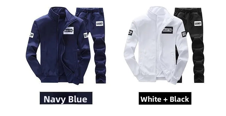 Trendy Hoodie Men's Stand Collar Jacket Casual Sportswear Long Pants Spring Autumn Youth plus Size Clothing Set