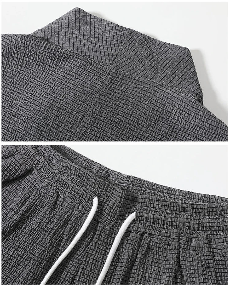 Summer Thin Ice Silk Casual Loose Sve T-irt Two-Piece Set for Young Men Comfortable Breathable Lightweight Long Pants