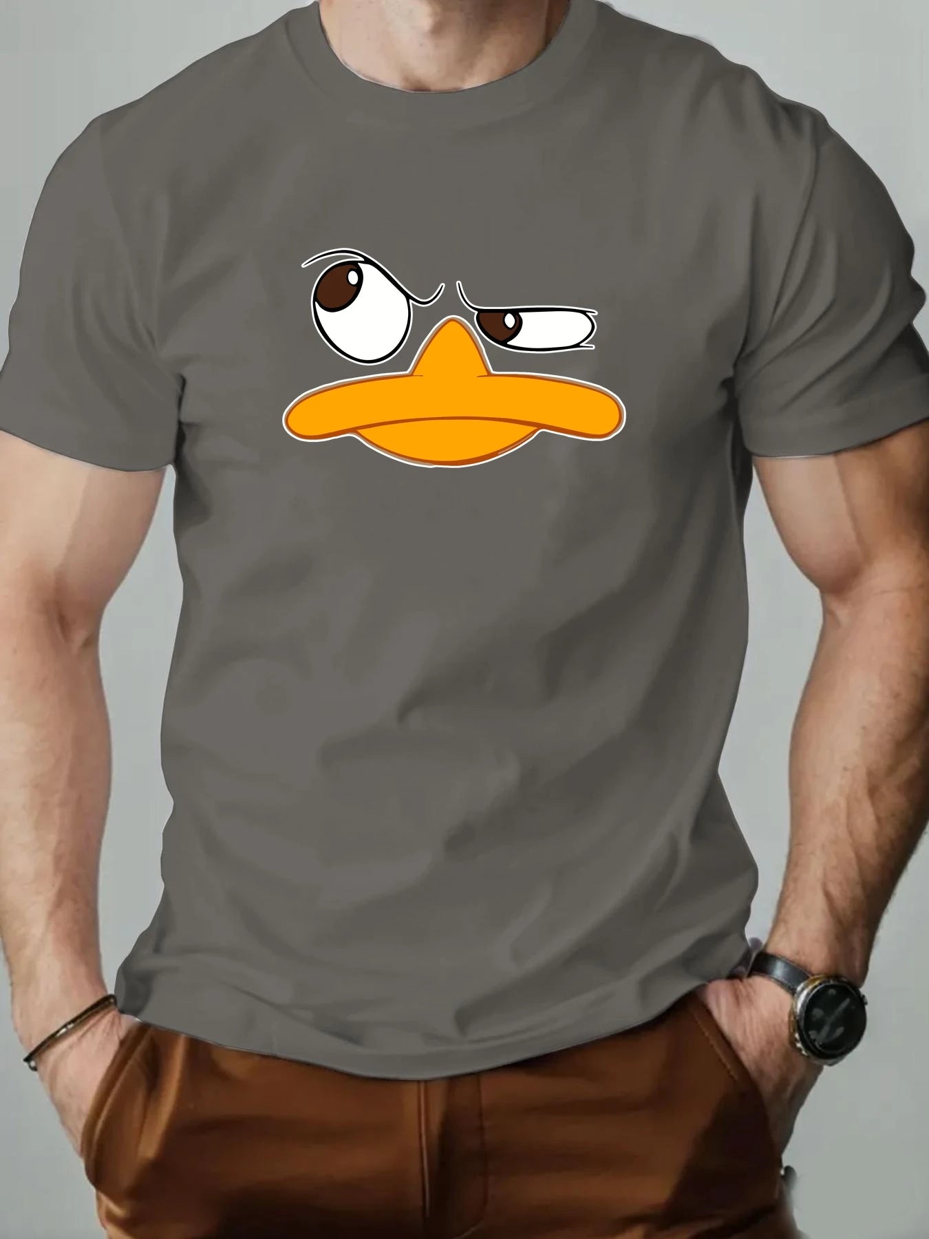 Men's T-Shirt Funny Duck Cartoon Pattern Print Summer Round Neck Breathable Casual Short Sleeve Fashion T Shirt