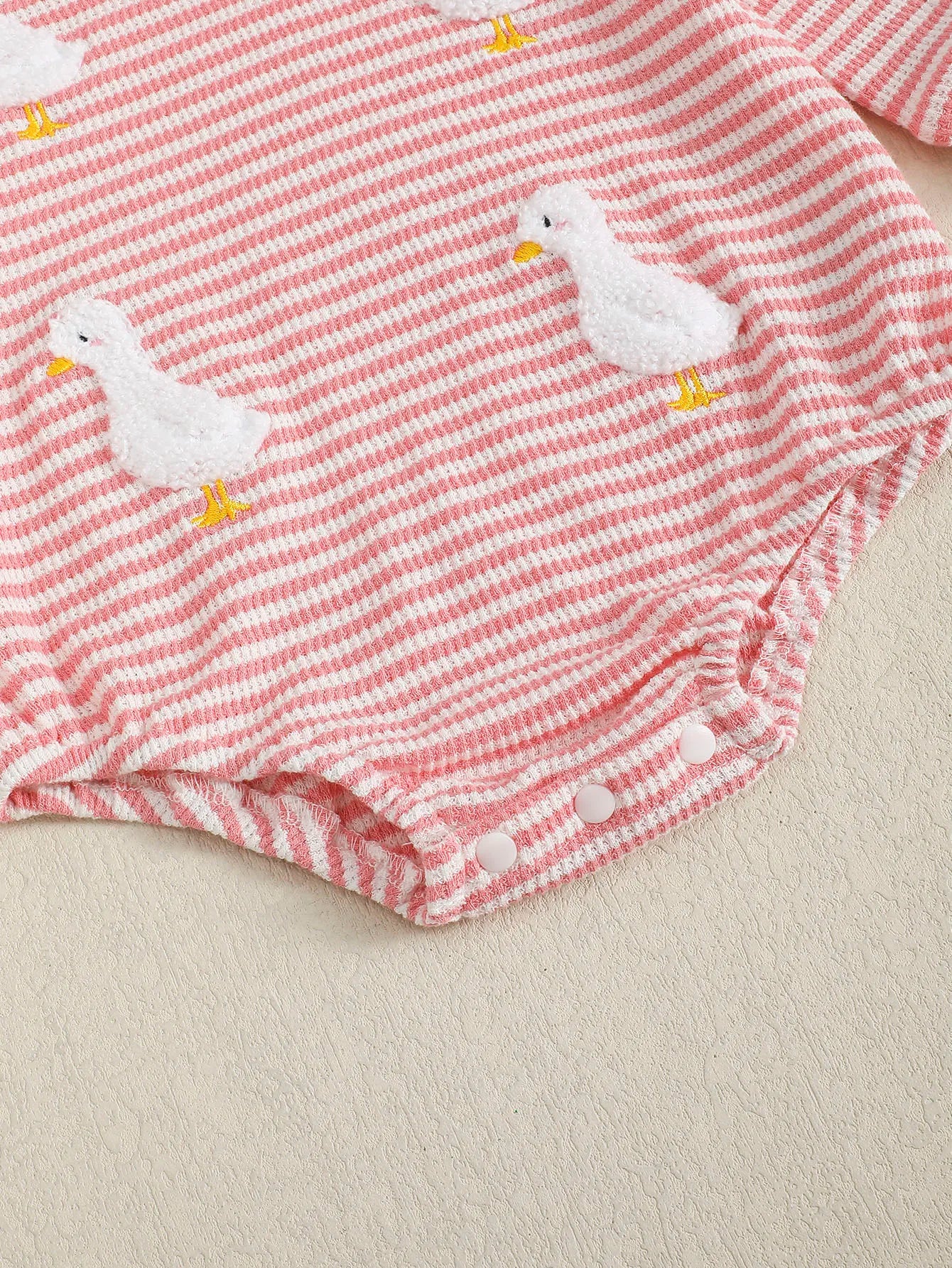 Baby Girl Spring Autumn Long Sleeve Duck Embroidered Towel Pattern Romper Onesie Infant Clothing