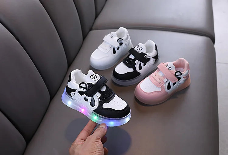 LED Kids Shoes For Girls Cute Cartoon Shoes Baby Girl Kawaii Canvas Shoes Soft Bottom Sneakers Casual Shoes Boys Flat Shoes