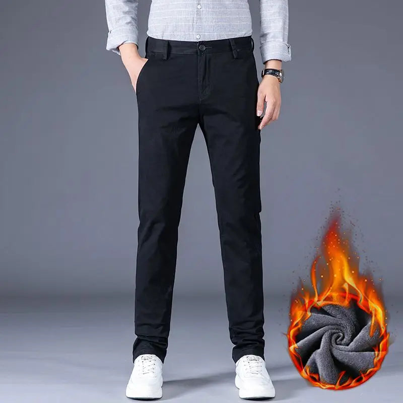 Men's Business Spring and Autumn Men's Casual Pants High-end Cotton Straight Stretch New Long Pants Slim Fleece PantsPlush