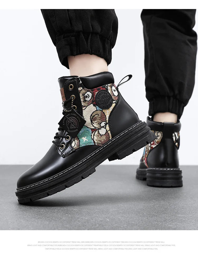 New Men's Boots Designer Luxury Men Working Boots High Tops Platform Leather Shoes for Men British style Motorcycle Botas Hombre
