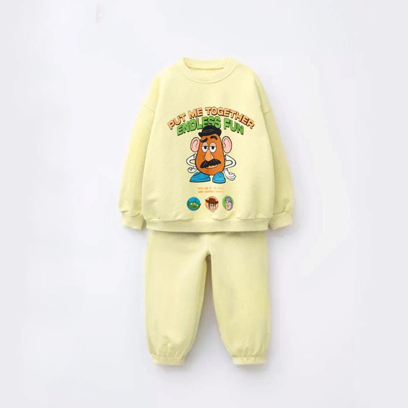 Baby Boys Girls Two-piece Set Mickey And Minnie Sweatshirts Solid Color Pants 2-6Age Toddler Casual Pullovers Simple Trousers
