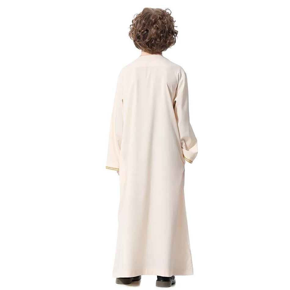 2025 New Children Thawb Teens Summer Muslim Robe Kids Arab Folk Clothes Boys Solid Color Thobe 5-14 Years National Outfit