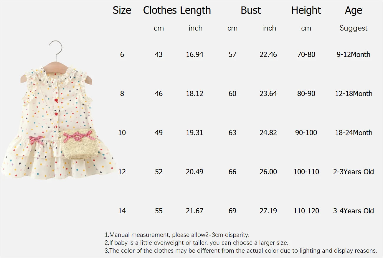 Cotton Dress for Baby Girl Heart Shaped Button Colorful Polka Dot Bow Dress Send Bag