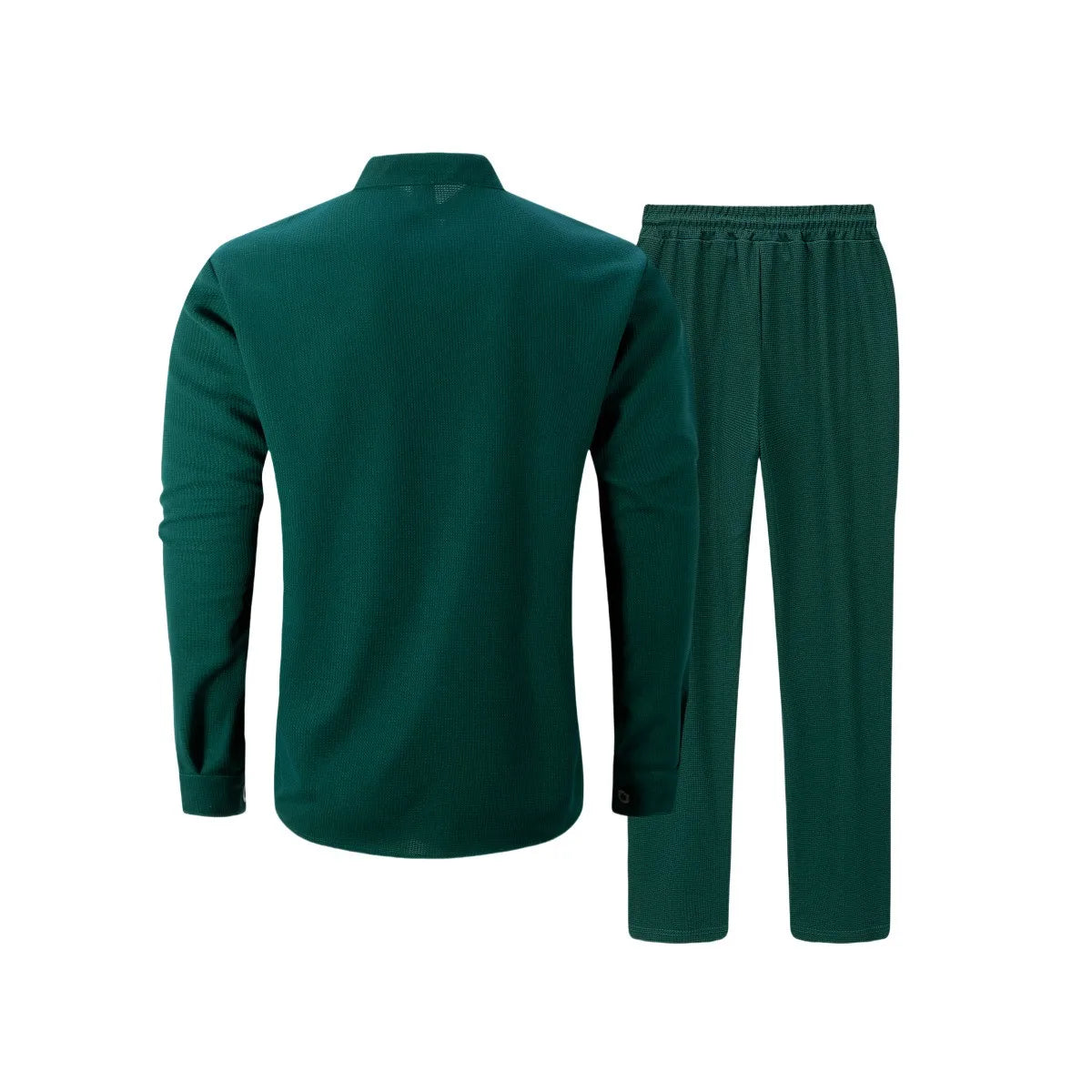 New autumn men's suit, waffle plain-colored long-sleevedshirt with pocket cardigan, stylish men's casual clothing long pants set