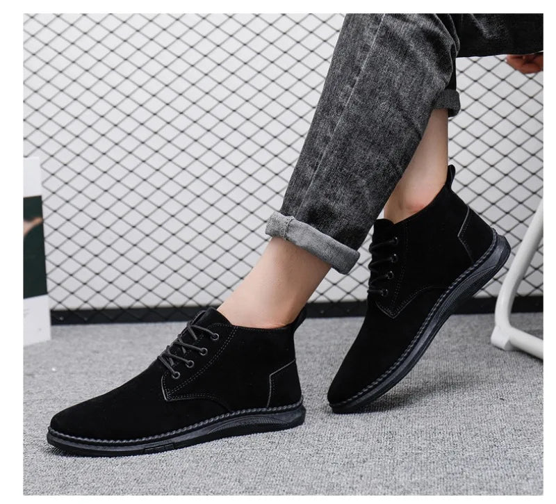2025Men's Shoes High-top Casual Shoes High Quality Suede Chelsea Boots Fashion British Ankle Boots Business Oxfords Dress Shoes
