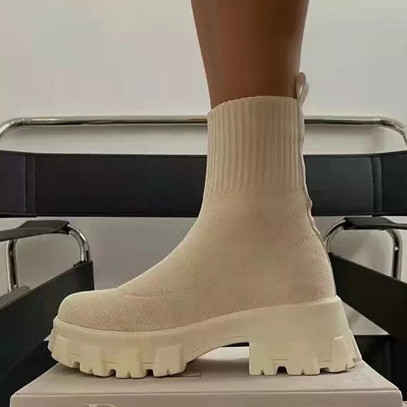 Women Boots Autumn Winter Boots Slip on Knitted Socks Shoes Women 2022 Platform Boots with Heels Botas De Mujer Female Botines