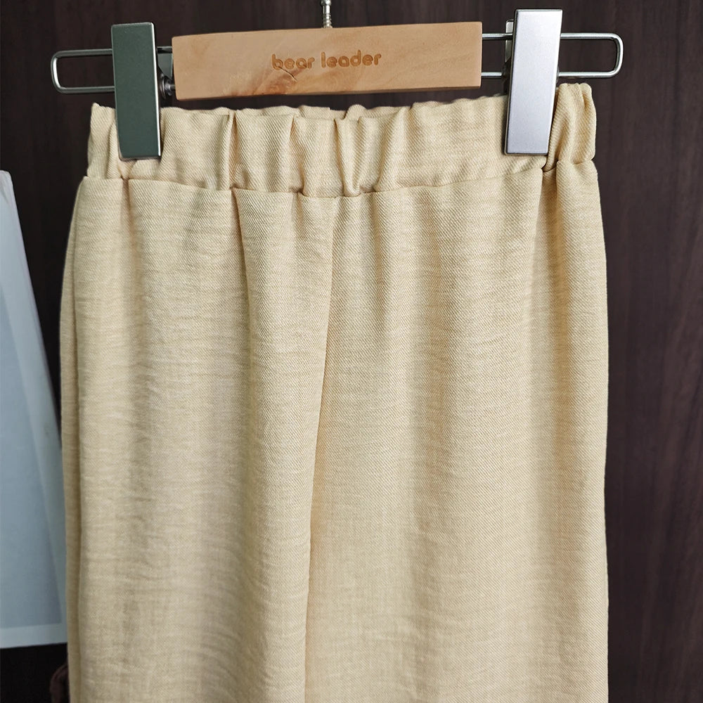 Bear Leader Korean Version Kids Clothes Girls Blue Imitation Denim Suit Summer New Sleeveless Top+Wide Leg Pants Two-piece Set