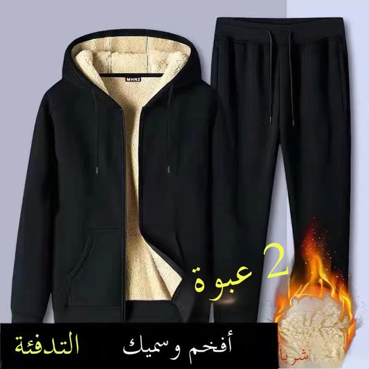 Men's Winter Lamb Velvet Sports Set Thiened Casual Sweatirt Pants Two-Piece Suit Warm Cozy Leisure Wear Long Sve