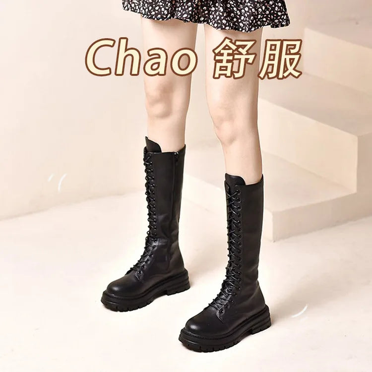 Long boots for women  spring 2025 new white thick soled long boots with thick legs and high waisted straps