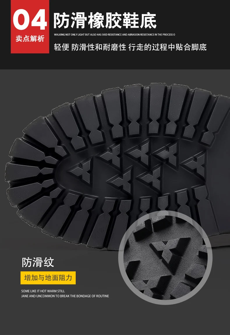 Men's High-Top Boots: British Style Thickened Sole Genuine Leather Indestructible Work Boots, Couple Big Yellow Boots for Men an