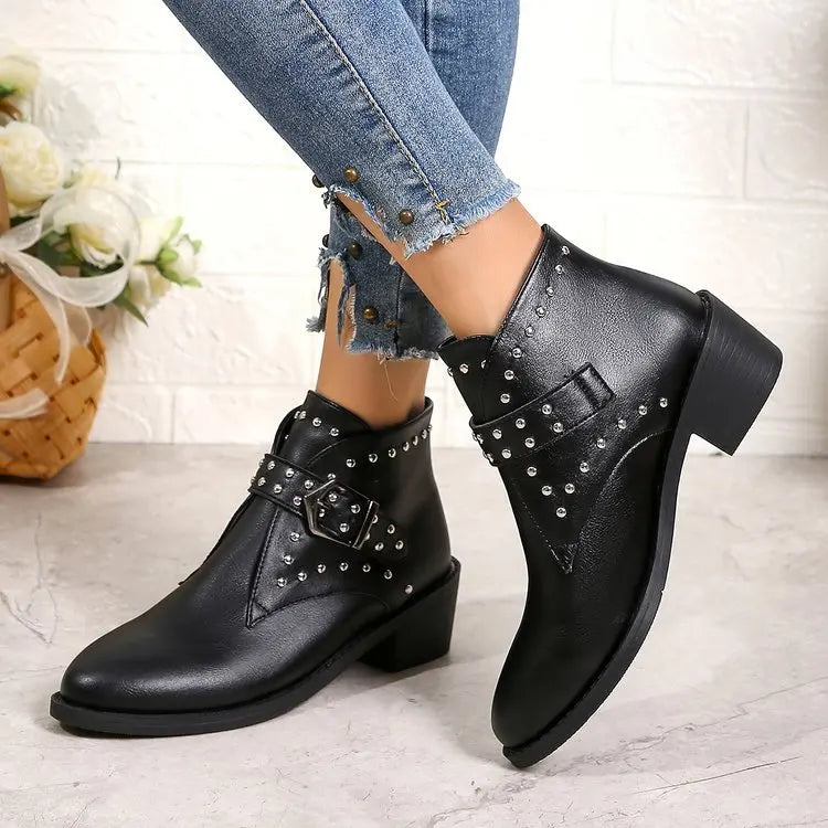 Boots for Women 2026 Winter New Fashion Rivet Knight Style Autumn Designer Women Shoes Retro Mid Calf Women Shoes