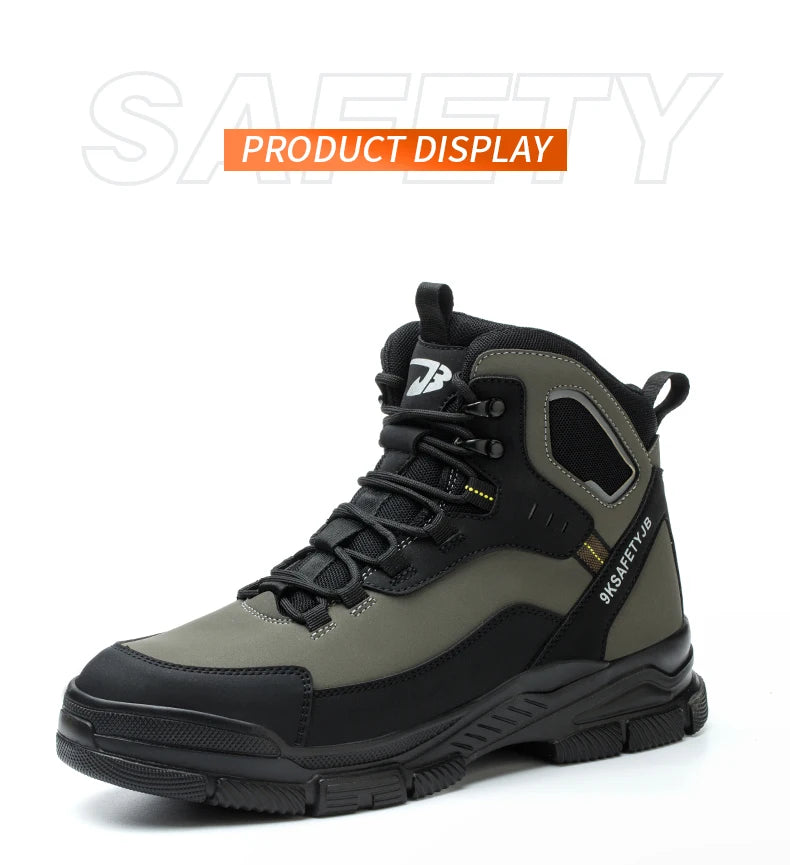 Men's High Top Work Safety Boots with Steel Toe - Anti-Smash, Durable, Protective & Comfortable for Industrial and Outdoor Use