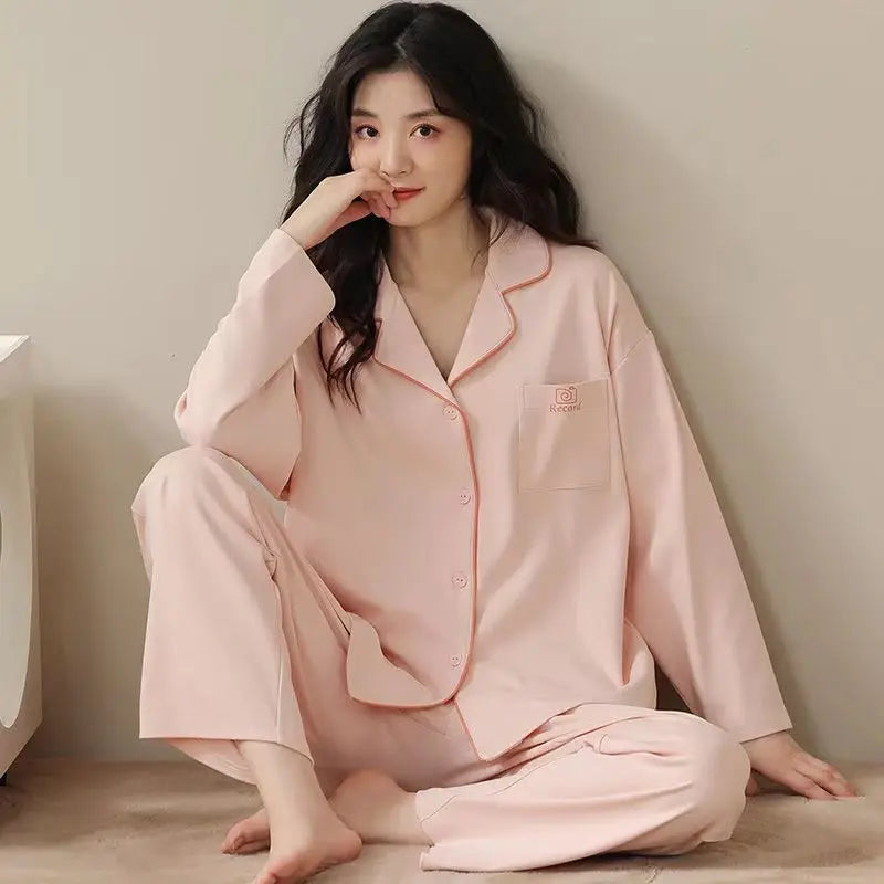 Antibacterial Pure Cotton Sleepwear Long Sleeve Loose Home Clothes Set for Women plus Size Spring Summer Autumn Winter