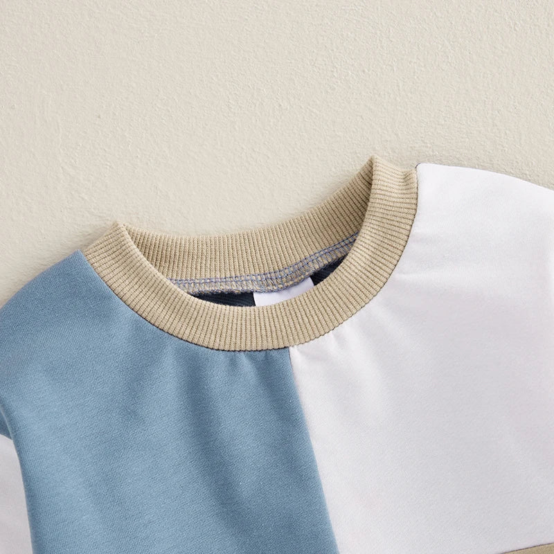 Infant Baby Boy Sweatshirt Pants Set 2pcs Clothing Suit Casual Toddler Long Sleeve Contrast Color Ribbed Cotton Outerwear