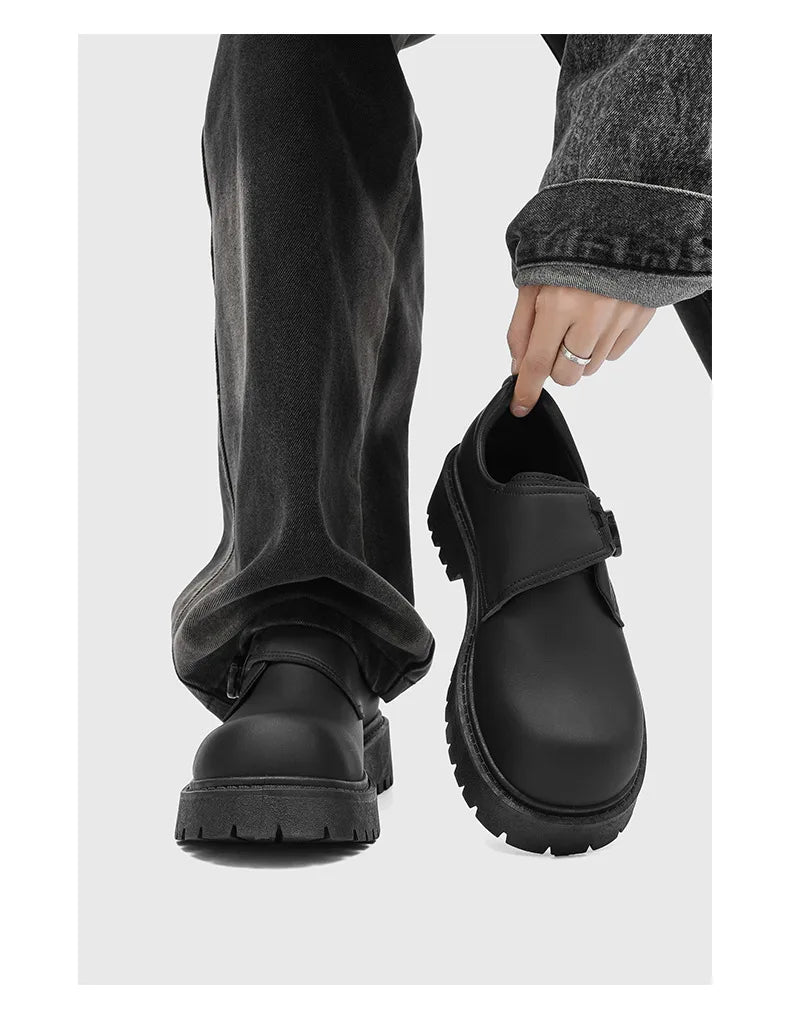 2025 Mens British Retro Wide Round-Toe Derby Shoes Chunky Platform Casual Leather Boots Trendy Streetwear Footwear for Wide Feet