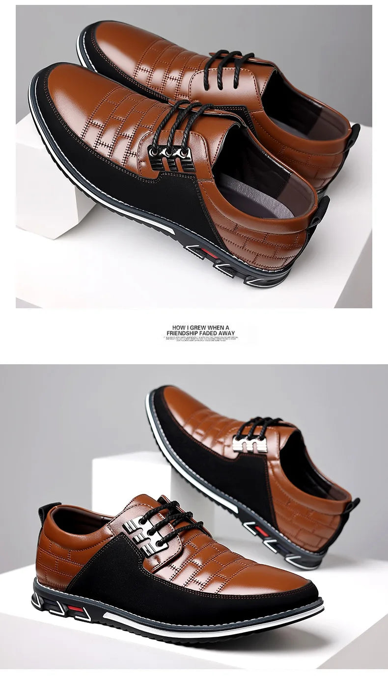 2023 Men Sneakers Shoes Fashion Brand Classic Lace-Up Casual Loafers Pu Leather Shoes Black Breathable Business Men Shoes