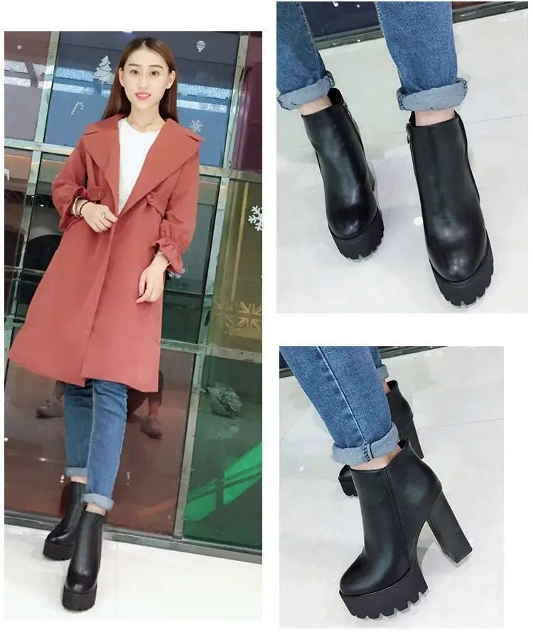 Super High Heel Boots High Heel Shoes Thick Heel Short Boots Autumn Winter 2025New Waterproof Platform Single Boot Women Boots