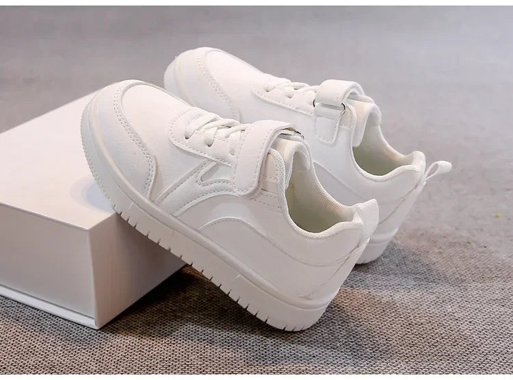Kids Sports Shoes Non-slip Soft Sole Children White Shoes Hook&loop 2025 New Students School Flat Shoes Comfortable Trendy