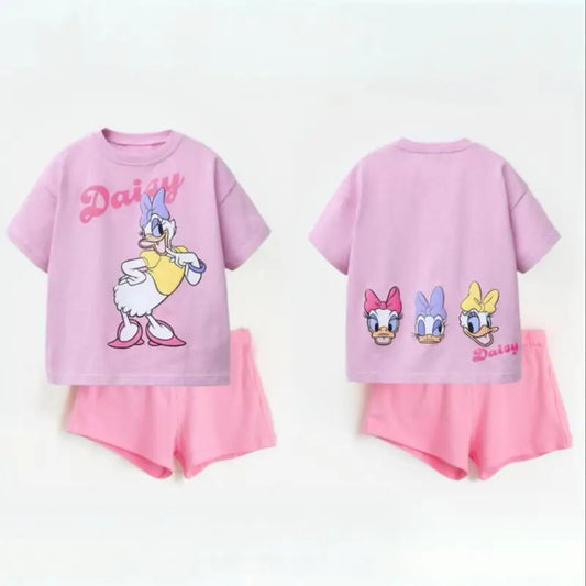 Cartoon Cute Baby Girl Short Sleeve Suit T-shirt + Shorts 2025 New Summer Clothing Fashion Trendy Children Tshirts Tracksuits