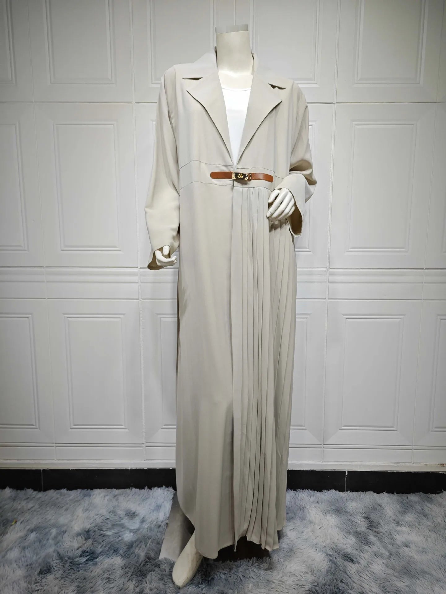 Abaya Cardigan Long Robe Pleated Jacket Muslim Arabic Fashion Leather Button