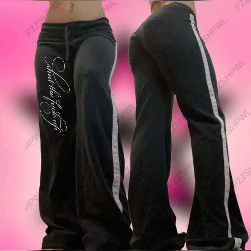 Letter Print Harajuku Hip Hop Oversized High Waist Sport Pants Women Y2K Casual Fashion Versatile Loose Straight Wide Legs