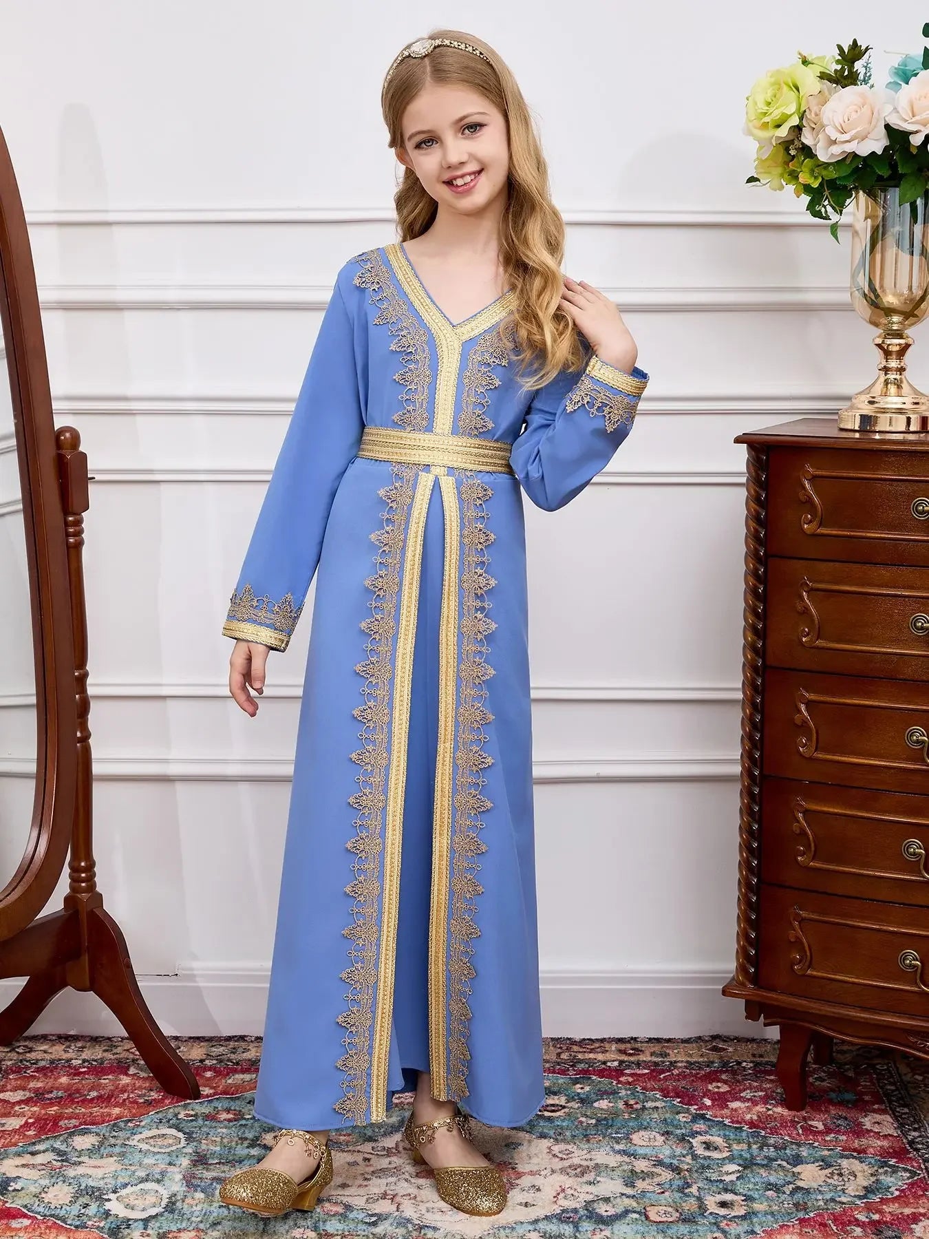 Abaya Eid Muslim Kids Girls Dresses Kaftan Lace Sashes Arab Long Robe 2026 Moroccan Jalabiya Prayer Children Turkey Vestidos