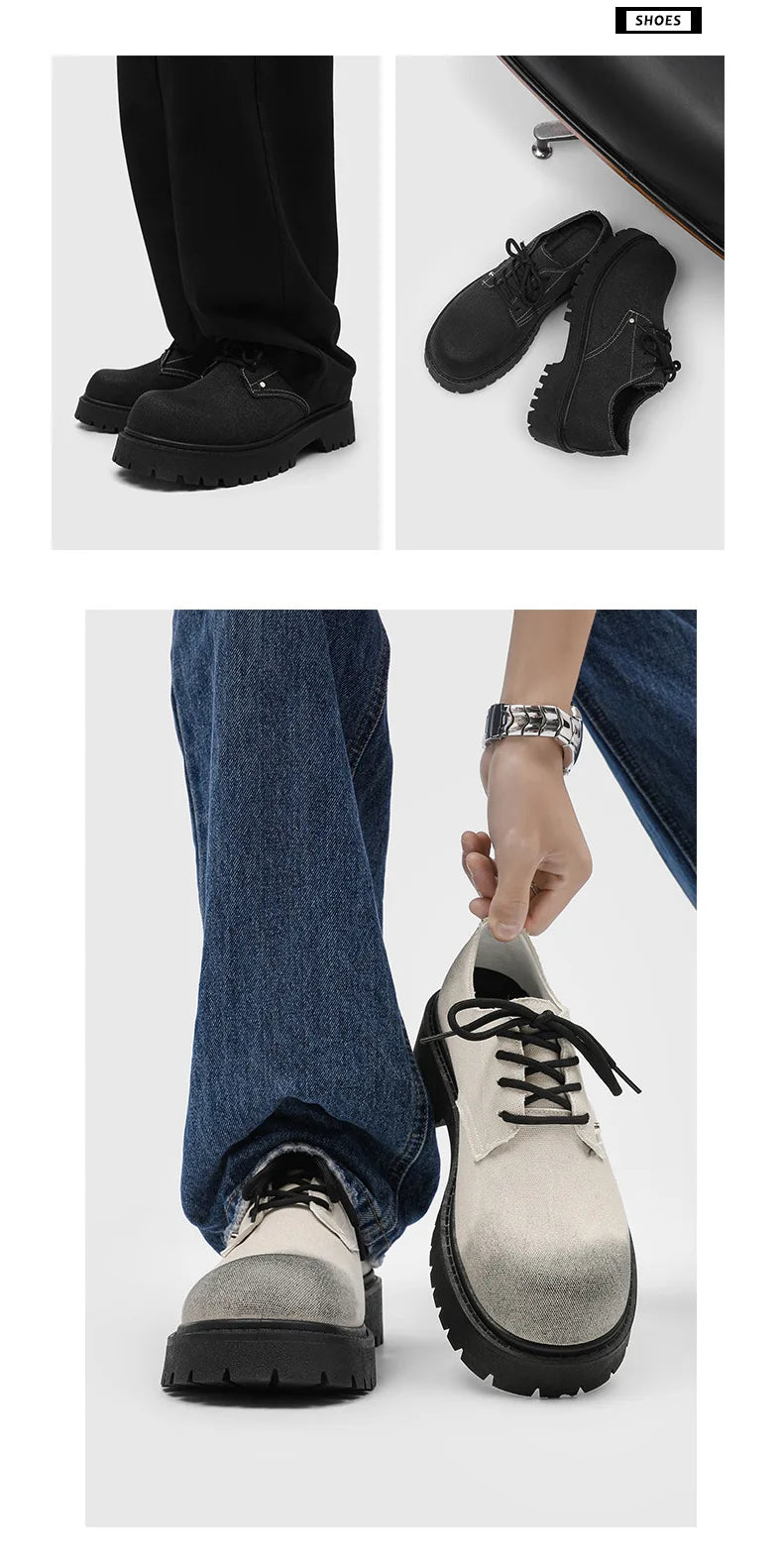 New Mens Derby Shoes British-Style Big Round-Toe Chunky Platform Sneakers Original Breathable Casual Shoes for Streetwear &Daily