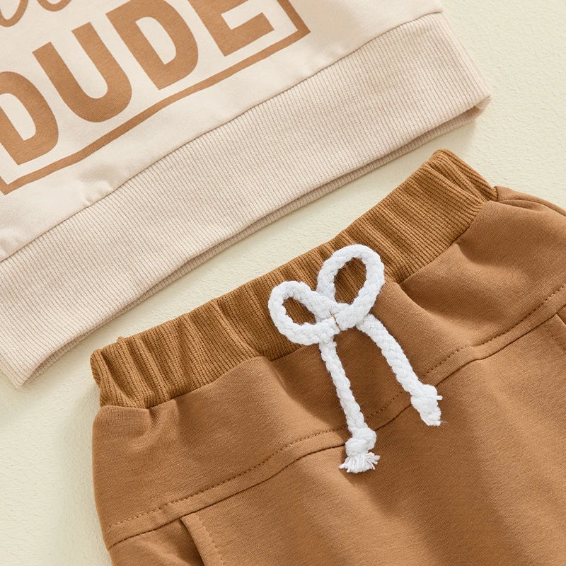 Pudcoco Baby Boy Fall Outfits, Letter Print Round Neck Long Sleeve Tops Elastic Waist Pants 2 Piece Set for Infant Toddler 3M-3T