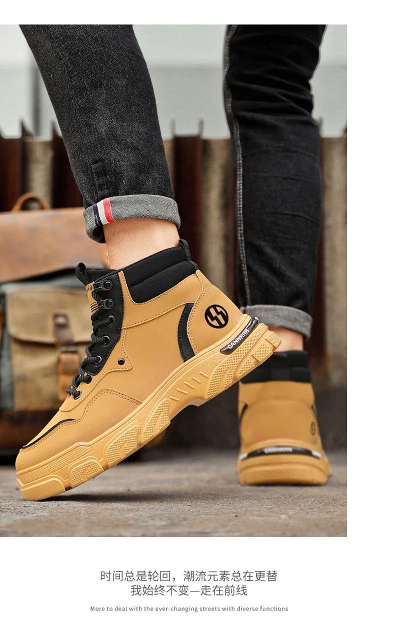 2025 autumn new breathable work boots for men, anti slip, wear-resistant, safety shoes, casual and comfortable sports shoes
