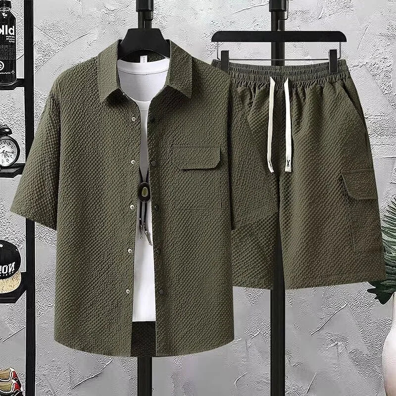 Ice Silk Embroidered ort Sve irt And orts Set for Teen Boys Summer Loose Workwear irt Faionable Brand Five-Quart...