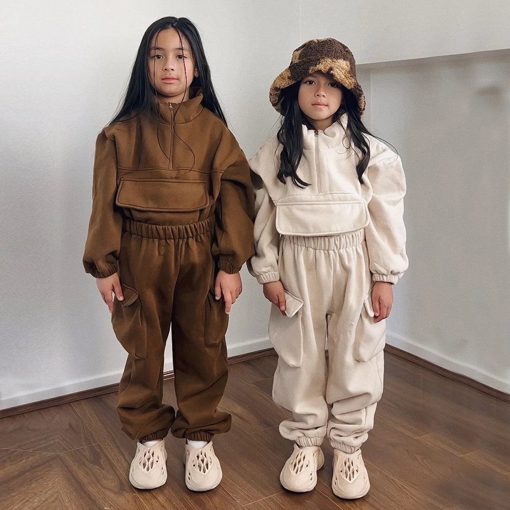 2025 Toddler Customize Warm Fleece Baby Boys Clothing Set Sweatsuit Pullover Grils Kids Sweatshirts+Pants Children Outfits 2 Pcs