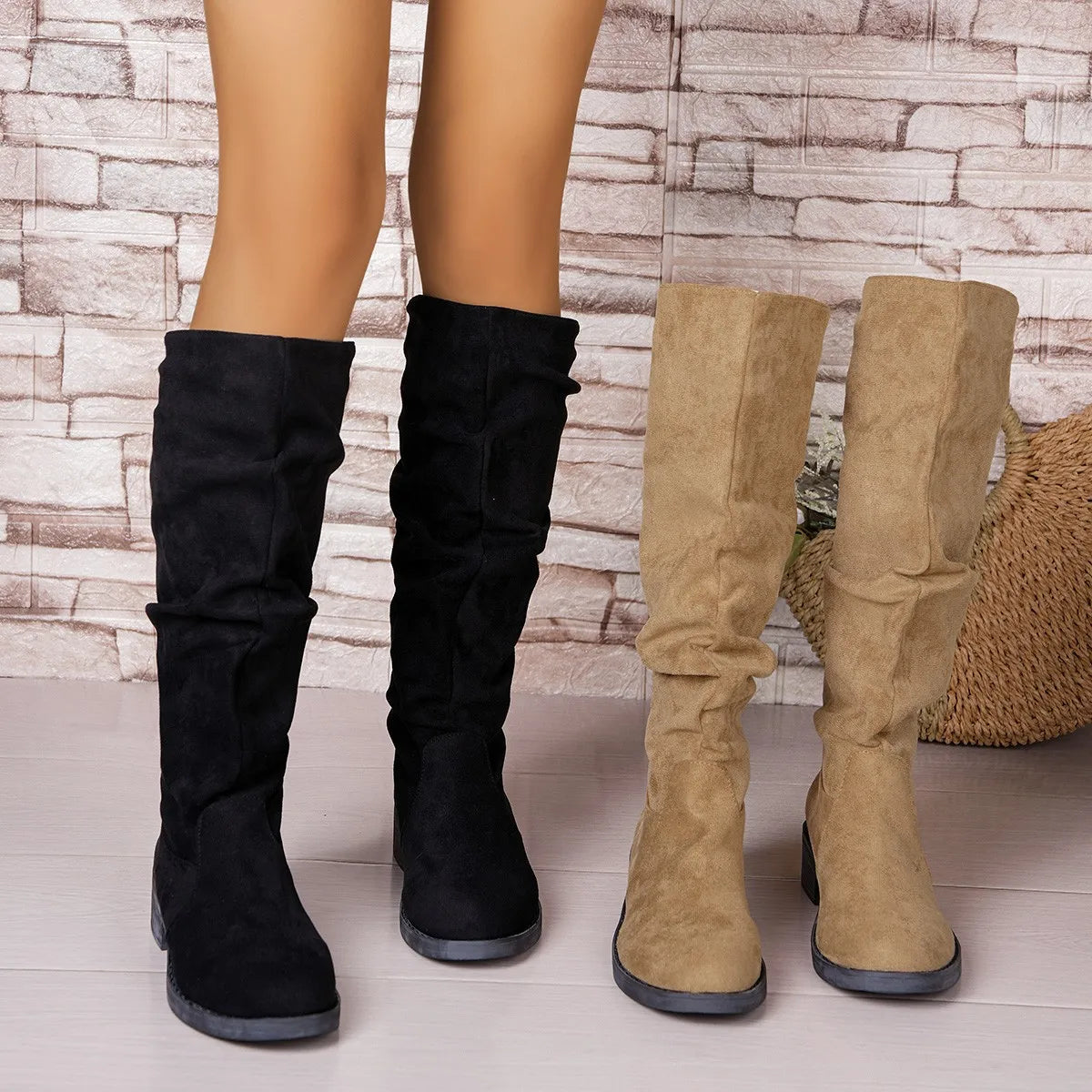 Fashionable New Comfortable Wear-resistant and Non Slip Women's Boots Winter Elegant and Sexy Solid Color Round Toe Horse Boots
