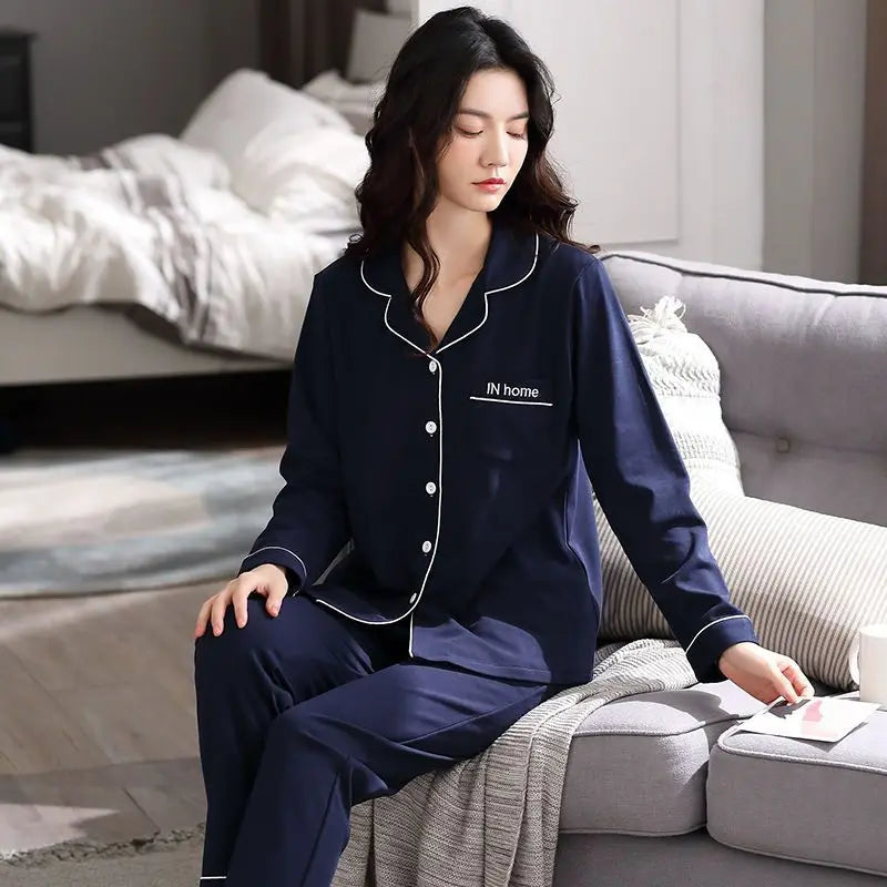 Pure Cotton Long Sleeve Sleepwear Set for Women Spring Autumn plus Size Loungewear Summer Outfit Comfortable Home Clothes