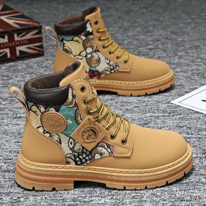 New Men's Boots Designer Luxury Men Working Boots High Tops Platform Leather Shoes for Men British style Motorcycle Botas Hombre