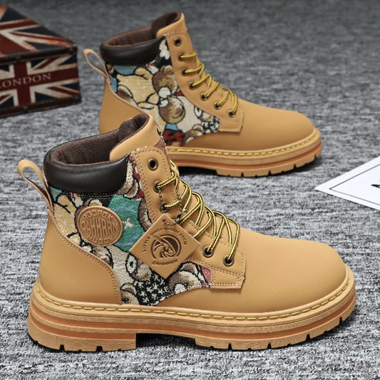 New Men's Boots Designer Luxury Men Working Boots High Tops Platform Leather Shoes for Men British style Motorcycle Botas Hombre