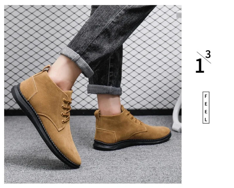 2025Men's Shoes High-top Casual Shoes High Quality Suede Chelsea Boots Fashion British Ankle Boots Business Oxfords Dress Shoes