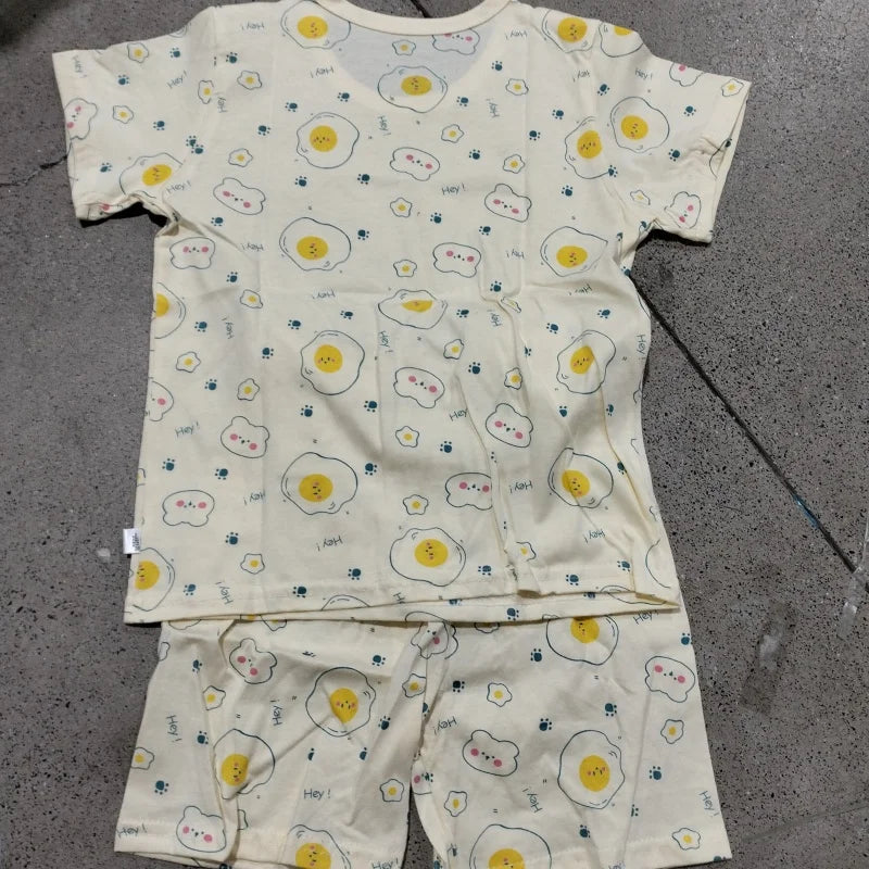 Summer Korean Nordic Style 0-5Y Kids Pajama Set Cotton Animal Print Pure Cotton Baby Girl Boy Sleeping Suit Casual Loose Clothes