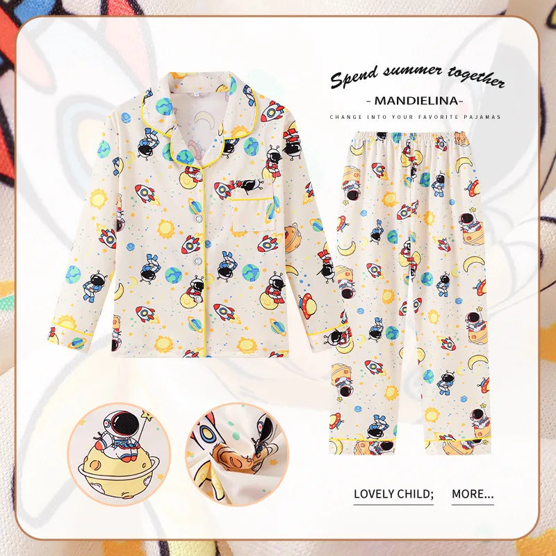 New Children's Capybara Pajamas Set for Spring Autumn Lapel Long Sleeves Girls Boys Loungewear Set For Older Kids Clothes Set