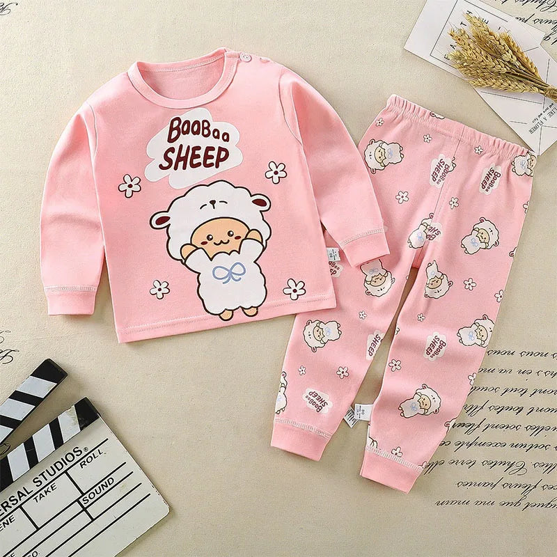 Spring Autumn Toddler Boy Outfits Kids Clothes Girls Korean Cartoon Cute Print Long Sleeve Baby Tops+Pants Children's Sets B238