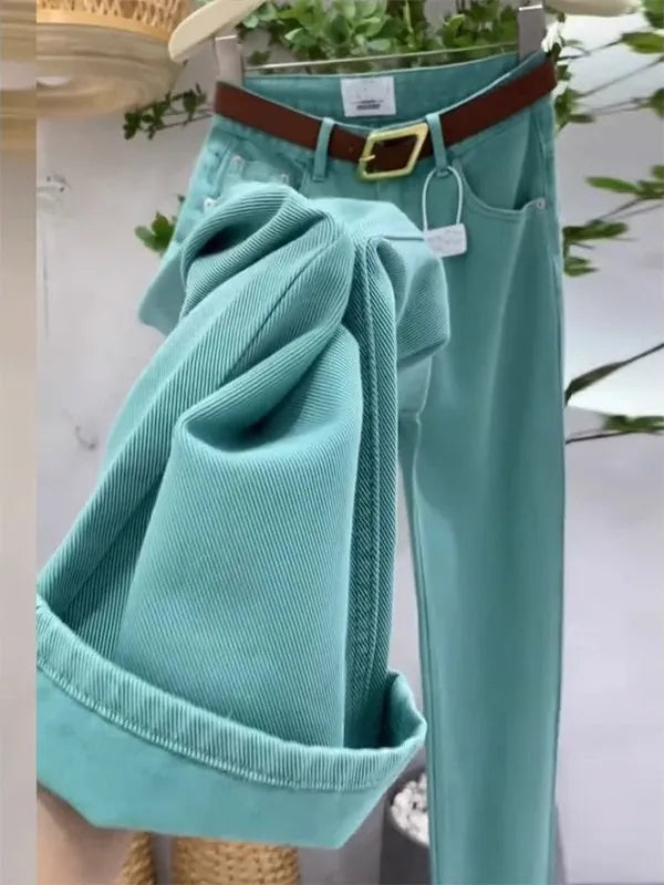 High Waist Straight Leg Jeans Women's plus Size Thin Autumn High Waist Loose Wide Leg Old Dad Pants een Color Premium Quali