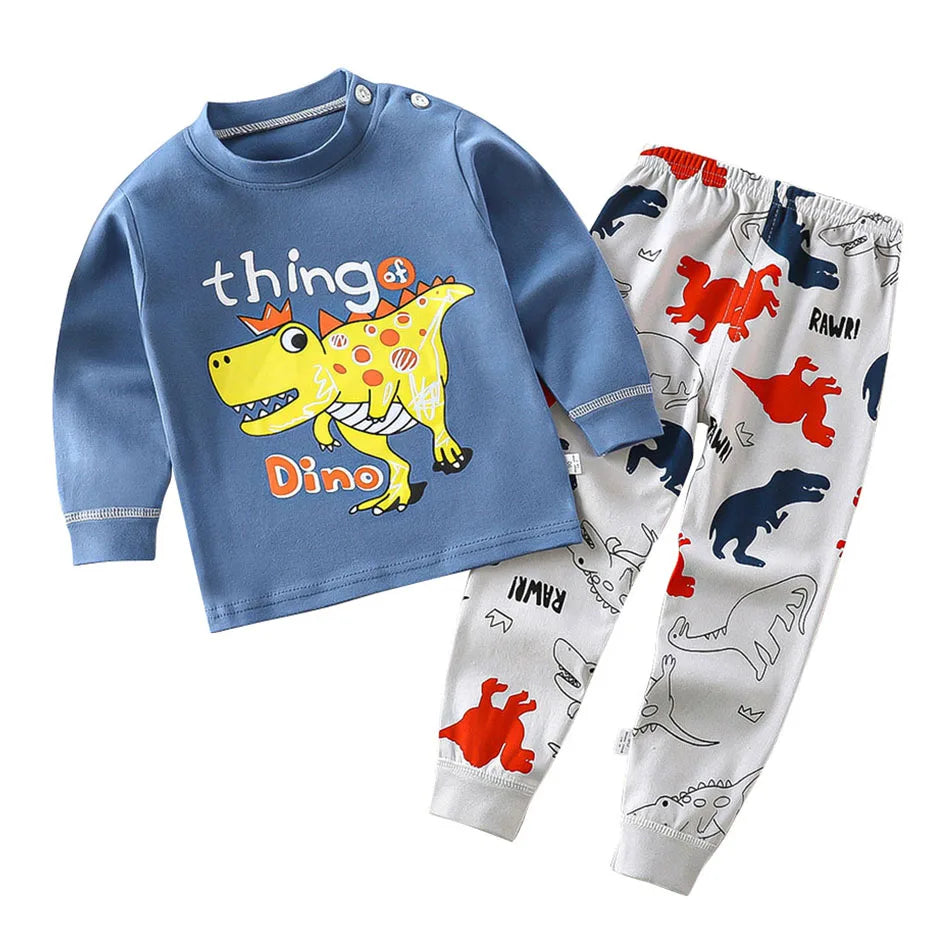 Cotton Kids Pajamas Set for Boys Girls Autumn and Winter Cartoon Sleeping Loungewear Children Night Sleepwear Home Wear Clothes