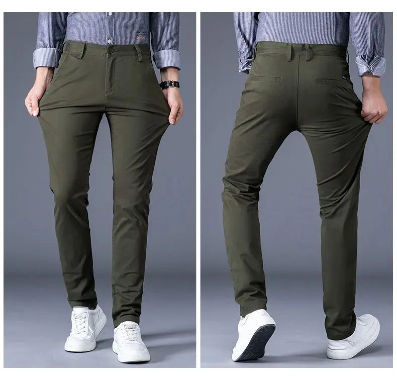 Men's Business Spring and Autumn Men's Casual Pants High-end Cotton Straight Stretch New Long Pants Slim Fleece PantsPlush