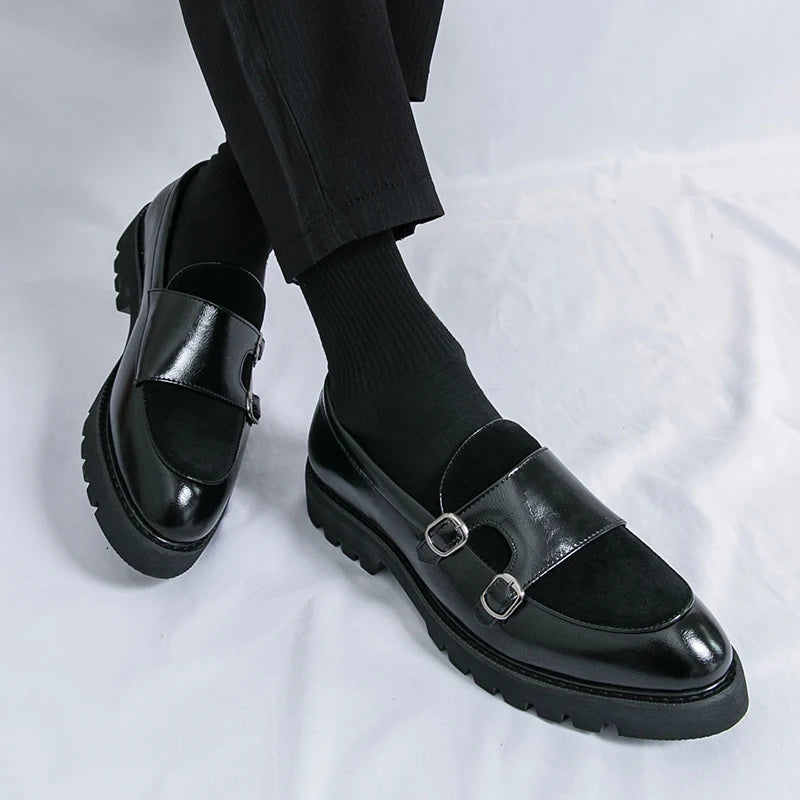 British Men's Shoes Trend Thick Soles High Height Loafers Green Outdoor Commuting Leather Casual Shoes for Men's Lightweight