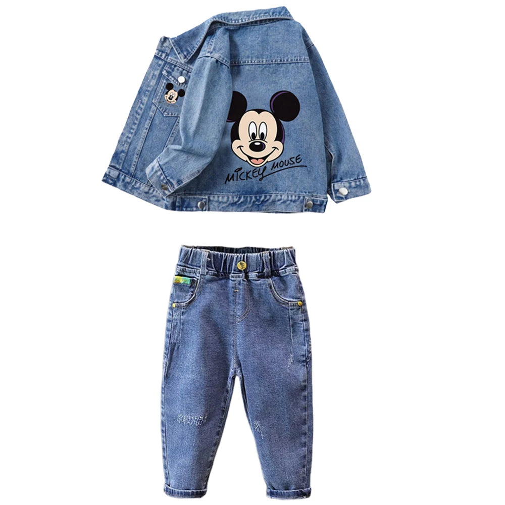 Children Clothing Sets Spring Autumn Baby Boys Girls Mickey Mouse Minnie Cotton Denim Jacket Coat + Jeans Pants 2pce Casual Suit