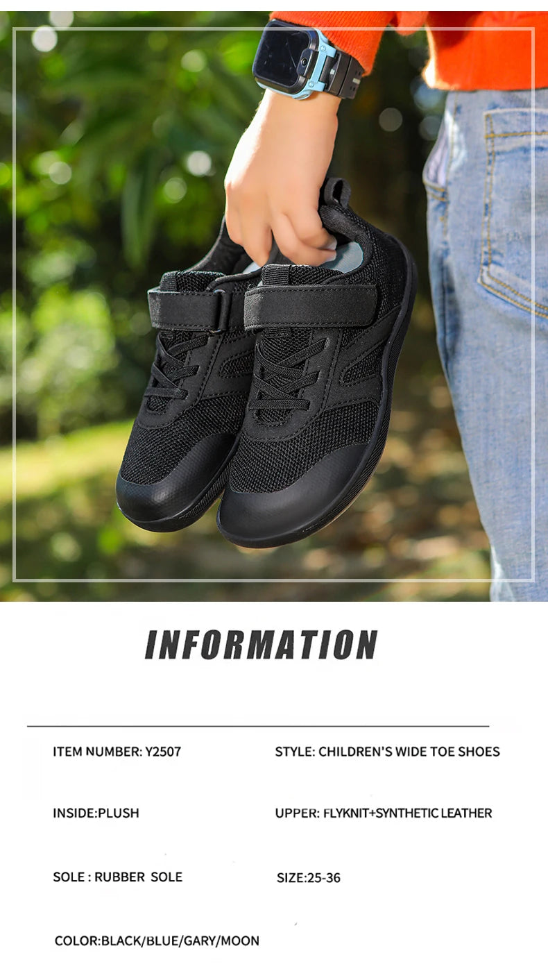 Kid Wide Width Barefoot Shoes | Boys/Girls Minimalist Elastic Opening Sneakers| Flexible- Zero Drop Sole Outdoor Children Shoes