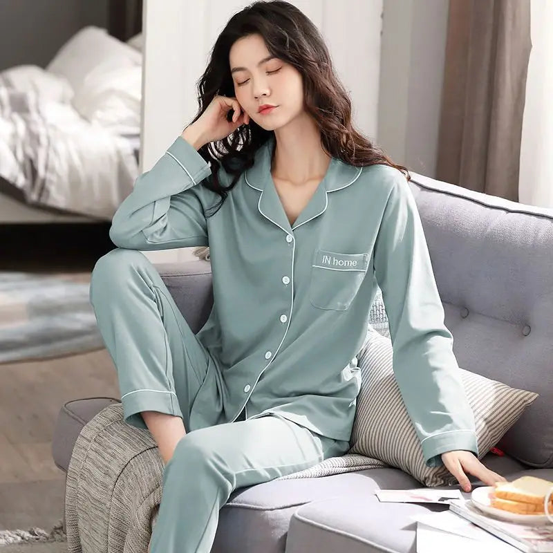 Pure Cotton Long Sleeve Sleepwear Set for Women Spring Autumn plus Size Loungewear Summer Outfit Comfortable Home Clothes